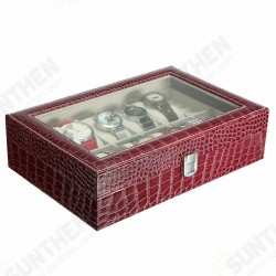 Brown 12 Slots Crocodile Pattern Watch Box with Pillow