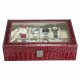 Brown 12 Slots Crocodile Pattern Watch Box with Pillow