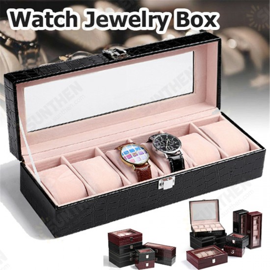 2/6/10/20 Slots Jewelry Watch Display with Window Watch Box