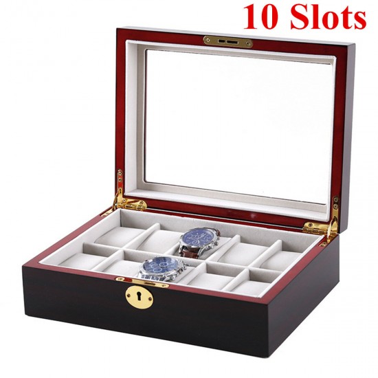 6/10/12/20 Slot Watch Display Wood Jewelry Storage Organizer Watch Box