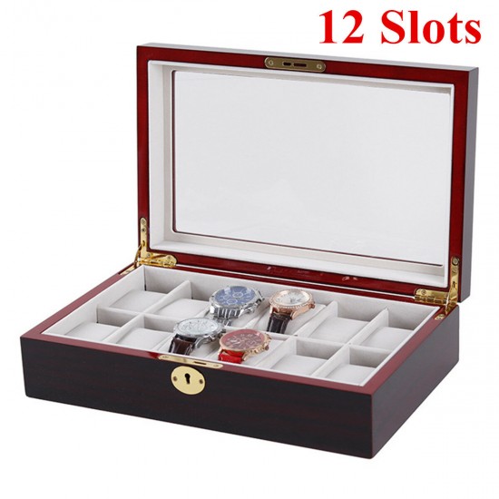 6/10/12/20 Slot Watch Display Wood Jewelry Storage Organizer Watch Box