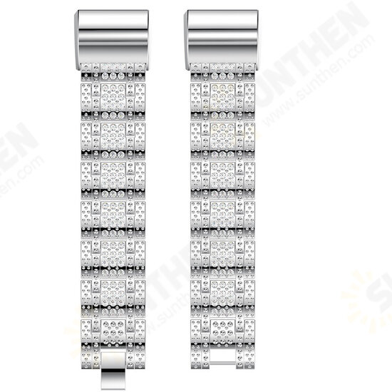 Crystal Watch Band Luxury Alloy Diamante Metal Strap Replacement for Fitbit Charge 2