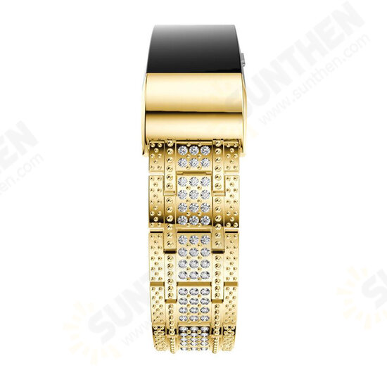 Crystal Watch Band Luxury Alloy Diamante Metal Strap Replacement for Fitbit Charge 2