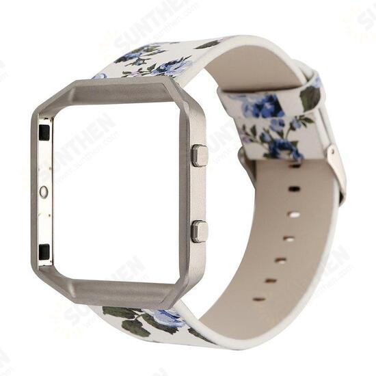 Floral PU Leather Strap Sport Band Loop With Frame For Fitbit Blaze Tracker