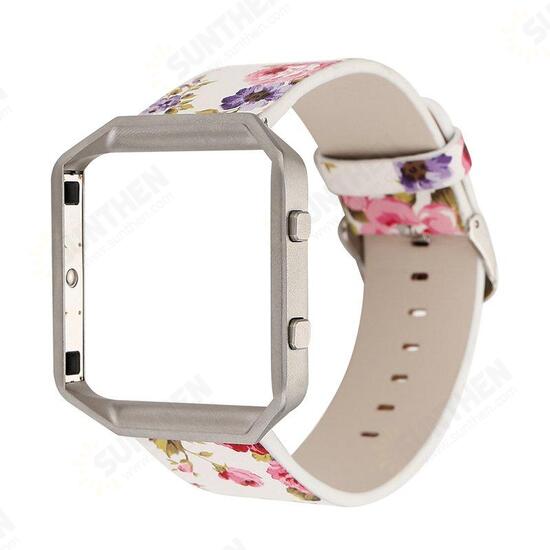 Floral PU Leather Strap Sport Band Loop With Frame For Fitbit Blaze Tracker