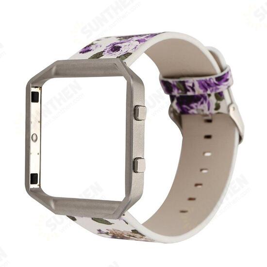 Floral PU Leather Strap Sport Band Loop With Frame For Fitbit Blaze Tracker