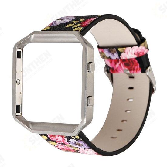 Floral PU Leather Strap Sport Band Loop With Frame For Fitbit Blaze Tracker