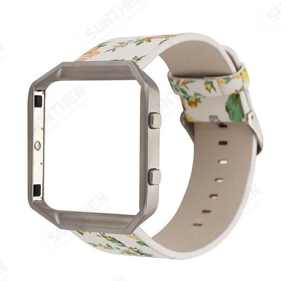 Floral PU Leather Strap Sport Band Loop With Frame For Fitbit Blaze Tracker