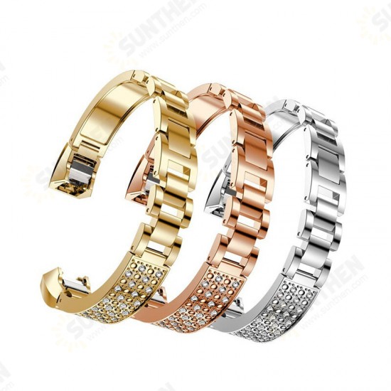 Rhinestone Watch Band Adjustable Stainless Steel Strap Replacement for Fitbit Alta and Alta HR