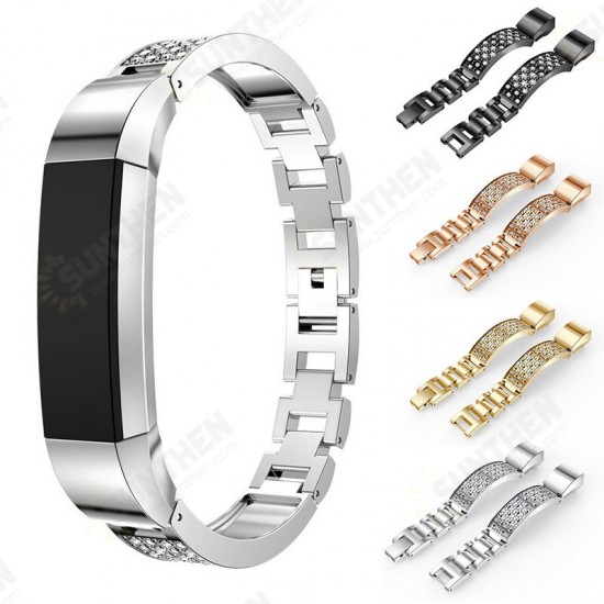 Rhinestone Watch Band Adjustable Stainless Steel Strap Replacement for Fitbit Alta and Alta HR