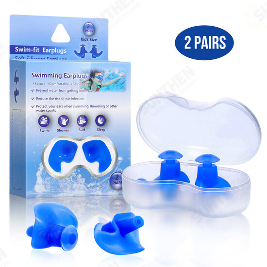 2 Pairs Kids Upgraded Silicone Swimming EarPlugs Waterproof Reusable Silicone Ear Plugs for Swimming Showering Surfing Snorkeling and Other Water Sports