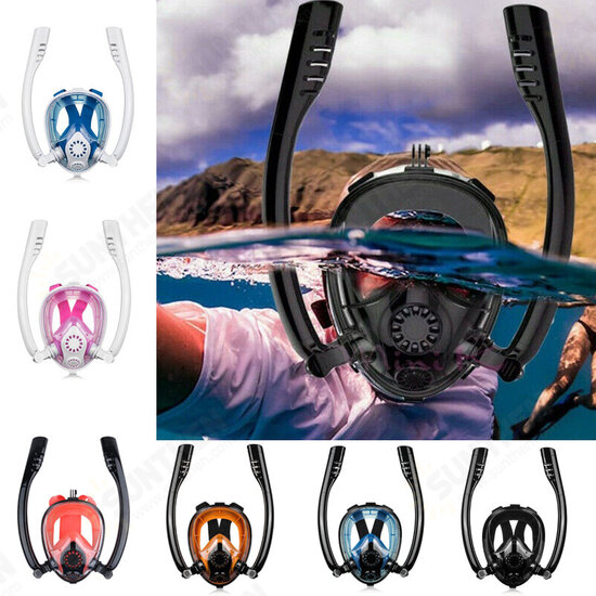 Antifog Double Tube Full Face Snorkel Scuba Diving Mask Swim Breathing Goggles With Camera Mount