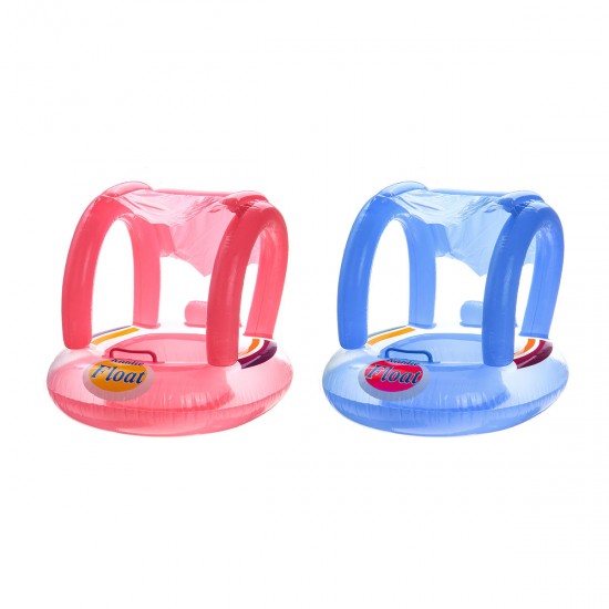 Kids Baby Swim Seat Boat Inflatable Float Cushion Sunshade Swimming Ring-Blue/Pink