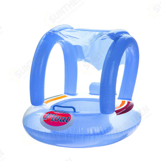 Kids Baby Swim Seat Boat Inflatable Float Cushion Sunshade Swimming Ring-Blue/Pink