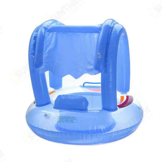 Kids Baby Swim Seat Boat Inflatable Float Cushion Sunshade Swimming Ring-Blue/Pink