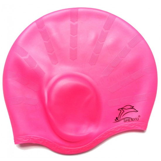 Summer Ears Protection Swimming Cap Silicone Waterproof Hair Protect Colorful Hooded Cap