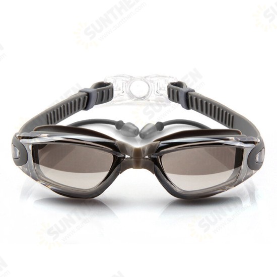 Swimming Goggles One-piece Earplug No Leaking Anti Fog Clear Vision Large Frame Eye Protection Wide Angle Swimming Glasses for Adult