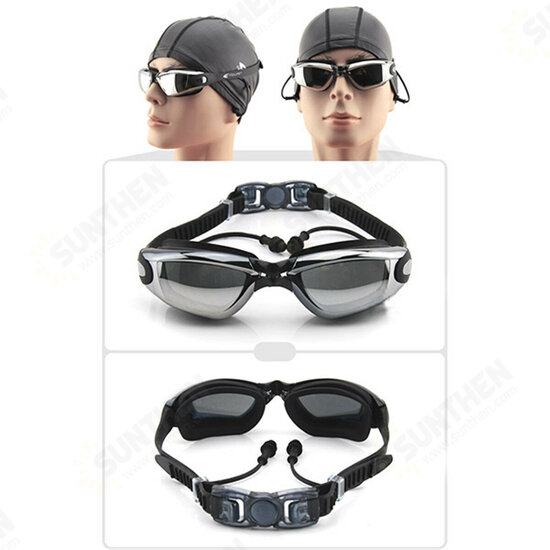 Swimming Goggles with Earplug Waterproof Anti Fog Mirrored Large Frame HD Goggles for Men Women