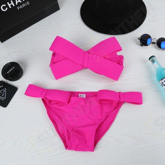 Women Sexy Swim Solid Swimwear Bikini Big Bow Tie Beach Nylon Halter Swimsuit Bathing Suits