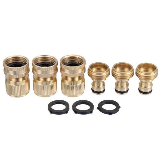 3 Sets Brass Pipe Hex Nipple Fitting Quick Coupler Adapter 3/4inchGHT Brass Male to Female Thread Brass Pipe Connectors