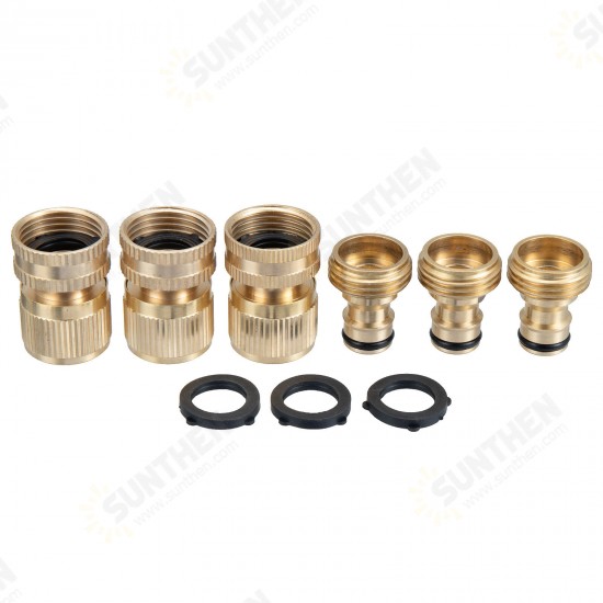 3 Sets Brass Pipe Hex Nipple Fitting Quick Coupler Adapter 3/4inchGHT Brass Male to Female Thread Brass Pipe Connectors