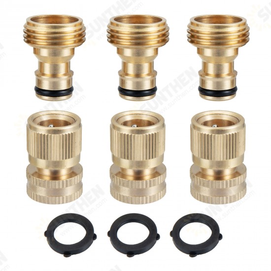 3 Sets Brass Pipe Hex Nipple Fitting Quick Coupler Adapter 3/4inchGHT Brass Male to Female Thread Brass Pipe Connectors