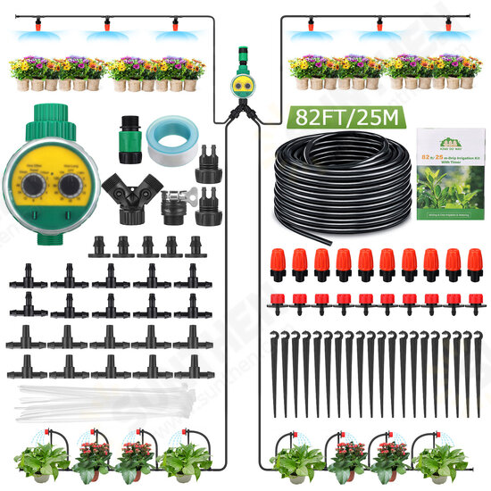 Drip Irrigation Kit with Water Timer Water Pipe and Full Language Manual and Other Accessories