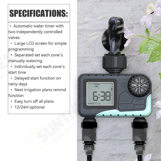 Sprinkler Timer Automatic Irrigation System Outdoor Water Timer 2 zones Hose Faucet