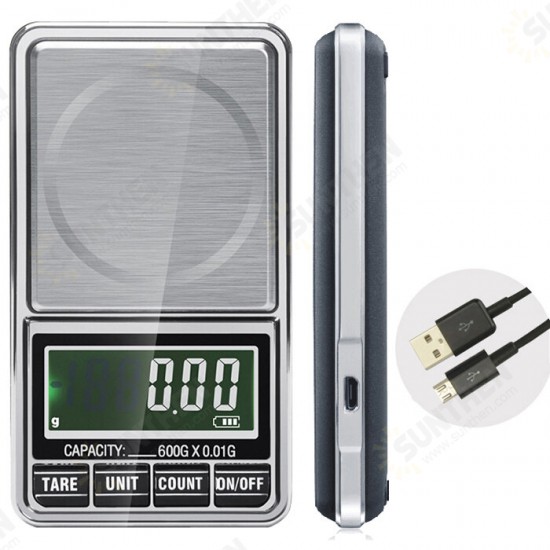 600g 0.01g Electronic LCD Jewelry Scale Digital Pocket Weight Mini Precision Balance USB Interface