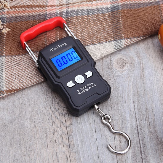 WH-A23 Portable 50Kg/10g LCD Digital Display Backlight Hanging Hook Scale Double Accuracy Fishing Travel Mini Electronic Weighing Express Scale