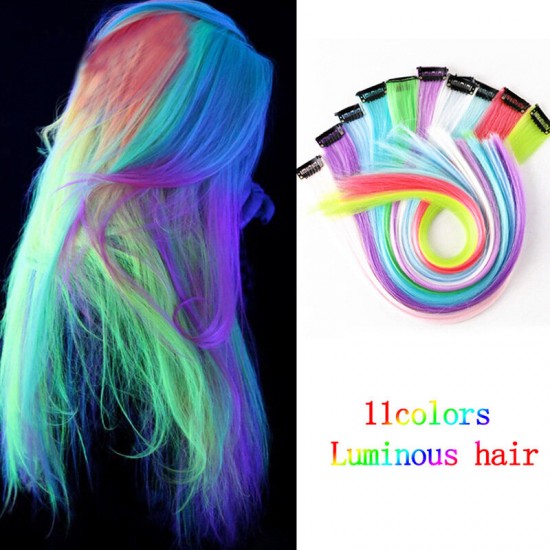 11 Colors Luminous Long Straight Wig Halloween Single Clip Synthetic Hair Extensions