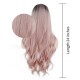 24 Inch T Pink Wig Front Lace Chemical Fiber Wig ladies high temperature silk half hand hook big curly hair