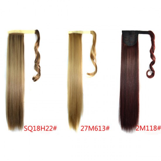 Long Straight Ponytail Women's Synthetic Hair Extensions 6 Colors Magic Tape Clip In Hairpiece Chocolate Brown Hair Extensions