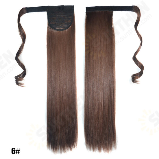 Long Straight Ponytail Women's Synthetic Hair Extensions 6 Colors Magic Tape Clip In Hairpiece Chocolate Brown Hair Extensions