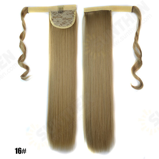 Long Straight Ponytail Women's Synthetic Hair Extensions 6 Colors Magic Tape Clip In Hairpiece Chocolate Brown Hair Extensions