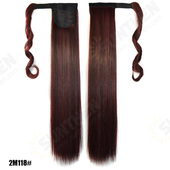 Long Straight Ponytail Women's Synthetic Hair Extensions 6 Colors Magic Tape Clip In Hairpiece Chocolate Brown Hair Extensions