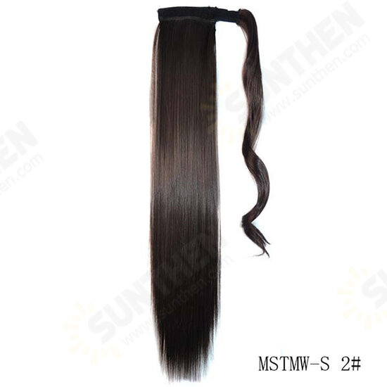 Long Straight Ponytail Women's Synthetic Hair Extensions 6 Colors Magic Tape Clip In Hairpiece Chocolate Brown Hair Extensions