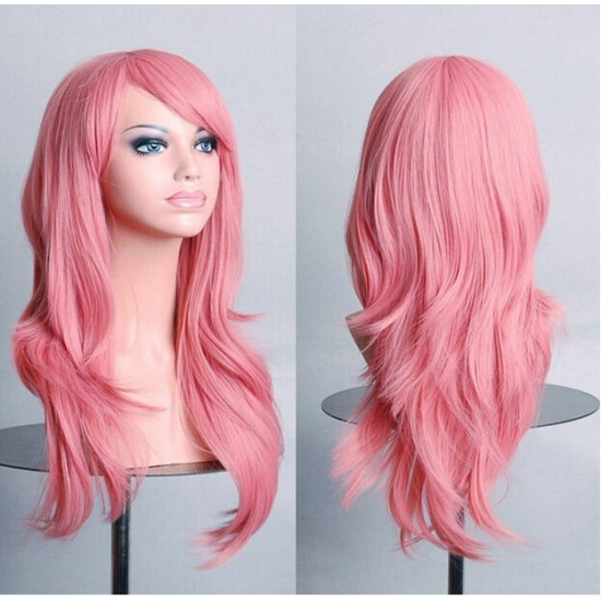 Micro-Rolled Oblique Bangs Long Curly Hair Anime Show Cosplay Color Wig -70cm