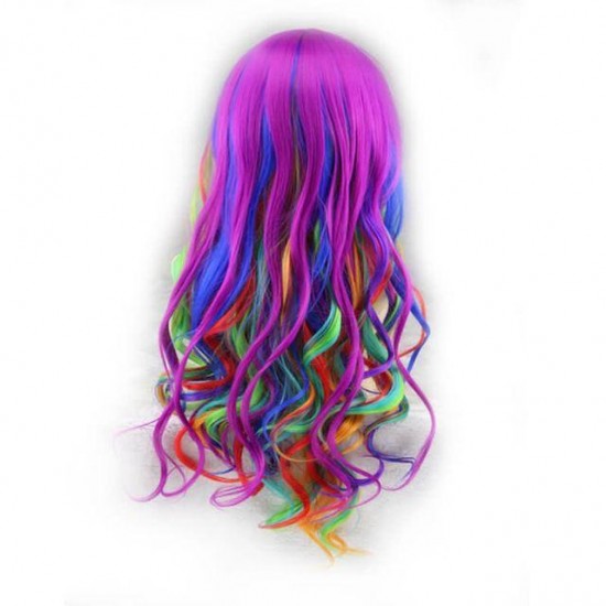 Rainbow Seven Color Mixed Wave Long Roll Gradient Wave Roll Cospaly Wig