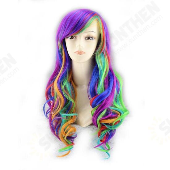 Rainbow Seven Color Mixed Wave Long Roll Gradient Wave Roll Cospaly Wig