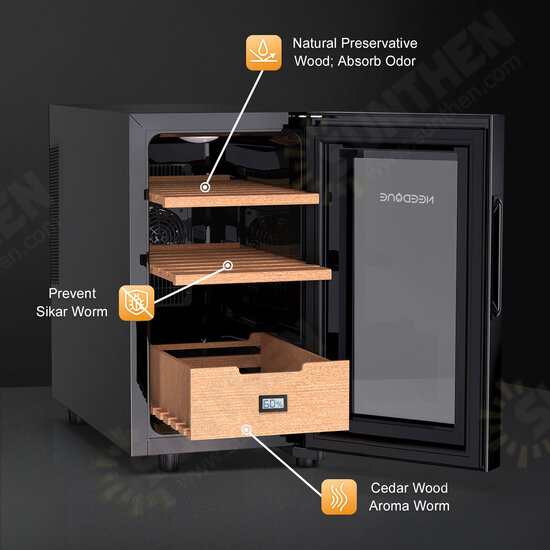 Electronic Cooler Humidor,150 capacity, with Spanish Cedar Wood Shelves (23L-150 Capacity)