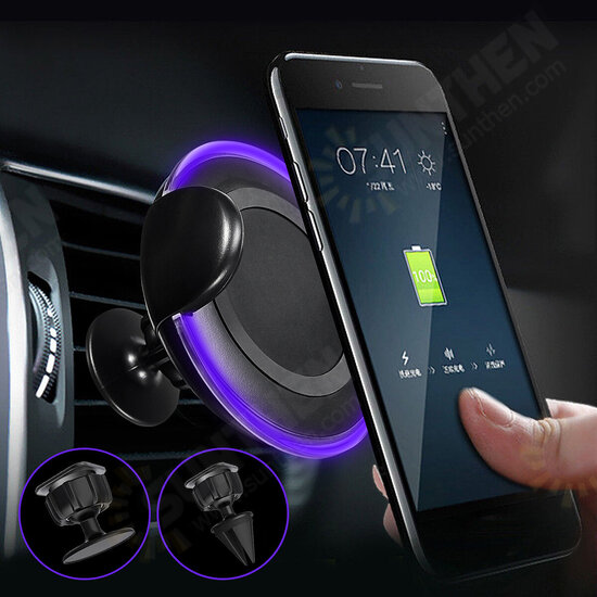 360 Degree Rotation Qi Wireless LED Indicator Car Charger Dashboard+Air Vent Mount for Samsung S8 iPhone 8 X