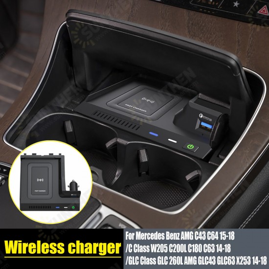 10W Car Charger with Wireless Charger for Mercedes Benz AMG C43 C64 C Class W205 C200L C180 C63GLC Cl