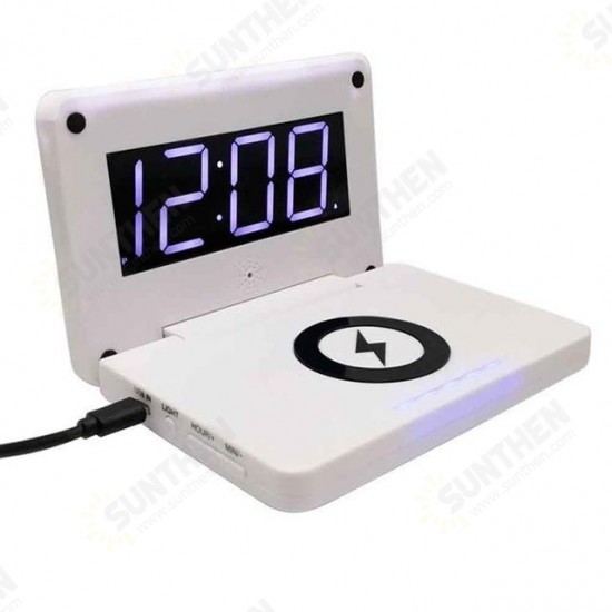 10W Digital Night LED Rectangle Folding Alarm Clock USB Wireless Charger for Samsung Huawei