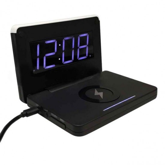 10W Digital Night LED Rectangle Folding Alarm Clock USB Wireless Charger for Samsung Huawei