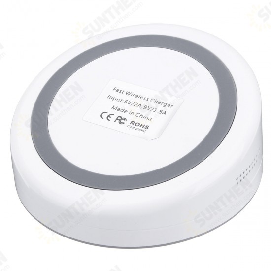 10W Quick Charge Fast Charging Mirror Face LED Ring Indicator Qi Wireless Charger Pad