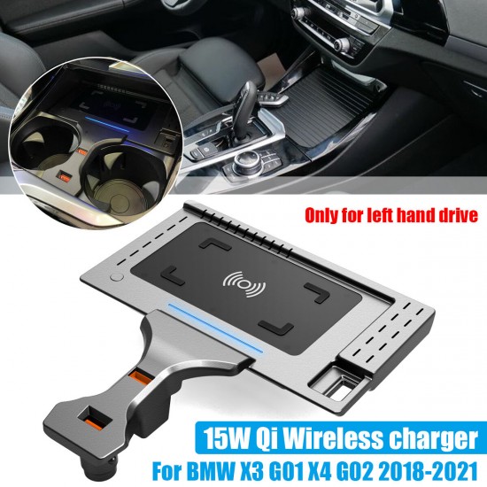 15W Fast Car Wireless Charger Fast Wireless Charging Pad For BMW X3 G01 X4 G02 2018-2021 iPhone Samsung ultra Huawei Mate40 P50 OnePlus 9 Pro