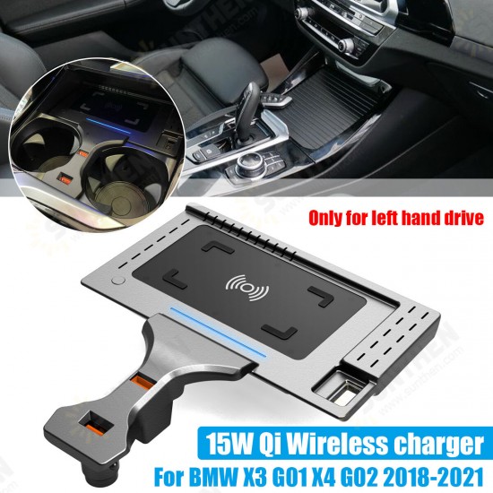 15W Fast Car Wireless Charger Fast Wireless Charging Pad For BMW X3 G01 X4 G02 2018-2021 iPhone Samsung ultra Huawei Mate40 P50 OnePlus 9 Pro