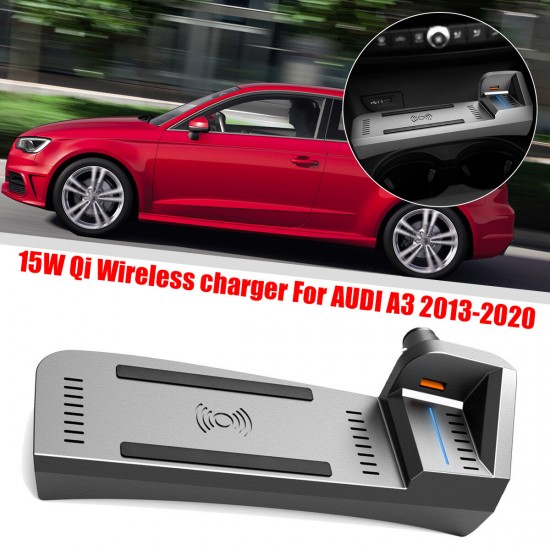 15W Fast Car Wireless Charger Wireless Charging Pad For AUDI A3 2013-2020 For Qi-enabled Smart Phones iPhone Samsung Ultra Huawei Pro Mi10