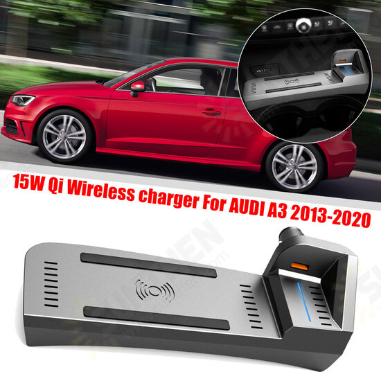 15W Fast Car Wireless Charger Wireless Charging Pad For AUDI A3 2013-2020 For Qi-enabled Smart Phones iPhone Samsung Ultra Huawei Pro Mi10